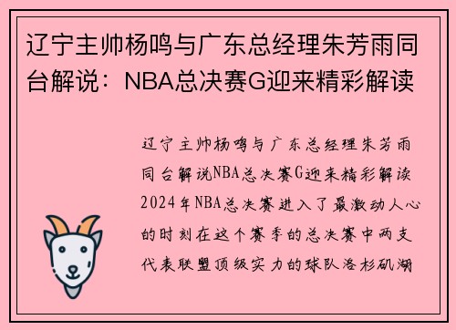 辽宁主帅杨鸣与广东总经理朱芳雨同台解说：NBA总决赛G迎来精彩解读