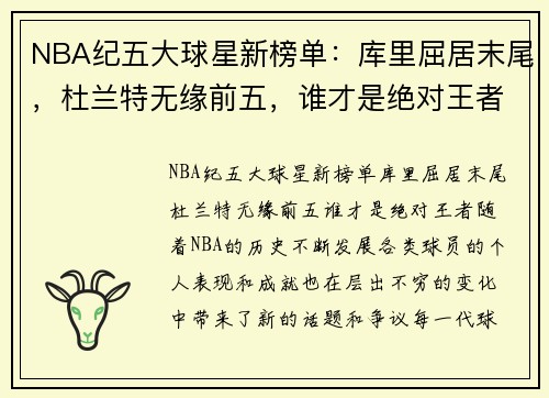 NBA纪五大球星新榜单：库里屈居末尾，杜兰特无缘前五，谁才是绝对王者？