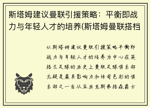 斯塔姆建议曼联引援策略：平衡即战力与年轻人才的培养(斯塔姆曼联搭档)